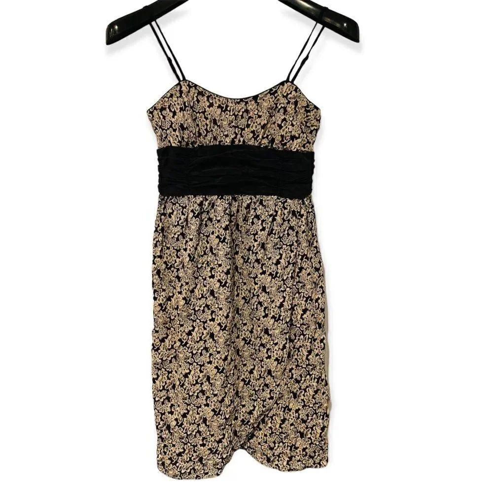 Corey Lynn Calter Black/Gold Floral Spaghetti Strap Silk Dress Size 6